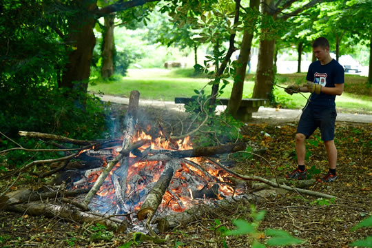 Tending the bonfire